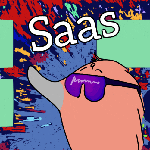 a cartoon drawing of a dolphin wearing sunglasses and the word saas
