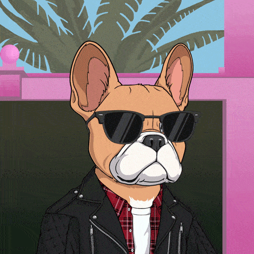 a cartoon of a dog wearing sunglasses and a jacket