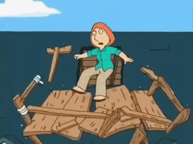 lois griffin is sitting on a raft in the ocean