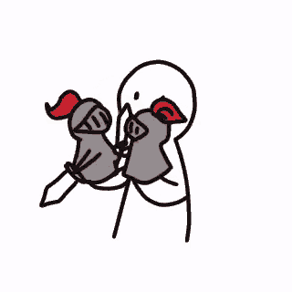 a stick figure is kissing another stick figure with red lips .