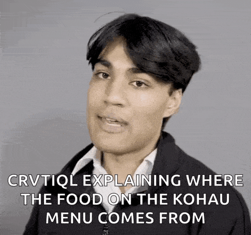a man is explaining where the food on the kohau menu comes from .