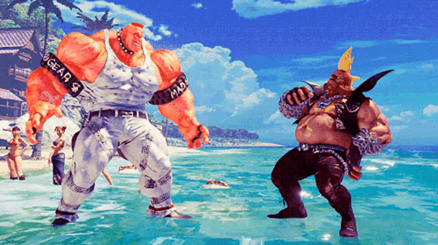 a video game character with the word gear on his arms
