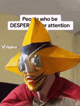 a person wearing a yellow hat with the words people who be desper or attention on it