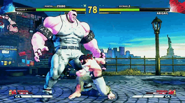 a video game is being played between ryu and abigal