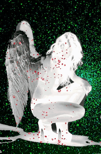 a painting of a woman with angel wings on a dark background