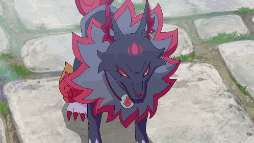 a cartoon drawing of a wolf with red eyes and a necklace around its neck