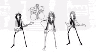 a drawing of a woman singing into a microphone
