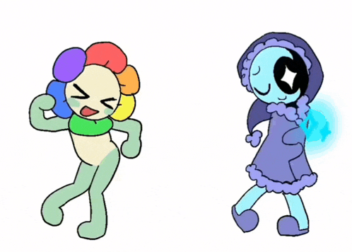 a cartoon of a flower and a cartoon of a girl are dancing together