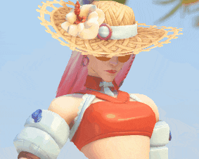 a woman wearing a hat and sunglasses is standing in front of a blue sky