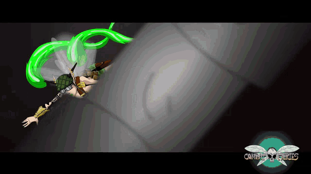 a cartoon of a fairy with a green swirl coming out of her wings and the words cowboy heroes below her