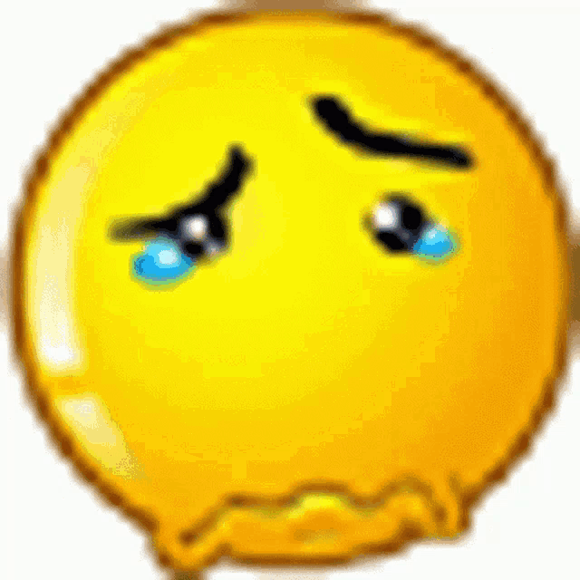 a yellow smiley face with tears coming out of it 's eyes on a white background .