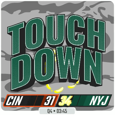 a sign that says touch down cin 31 34 nyj on it