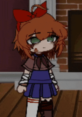 a cartoon girl with a red bow on her head is standing on a wooden floor in front of a fireplace .