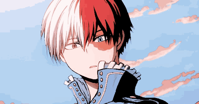 a drawing of a person with red and white hair