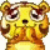 a pixel art of a tiger with a sad face .