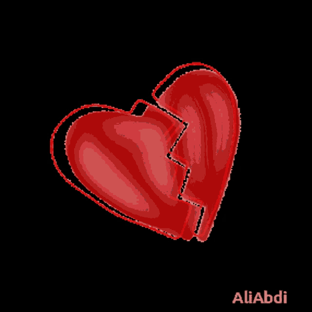 a red broken heart with the name aliabdi on the bottom right