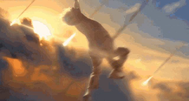 a person is flying through the air with a sword in their hand