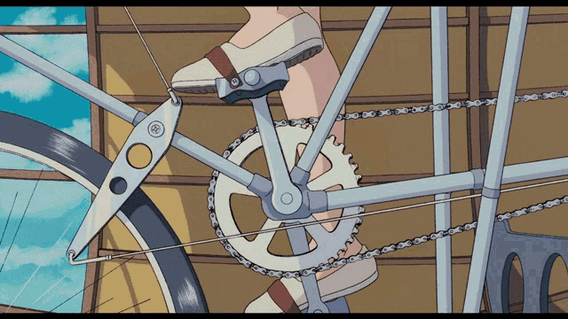 a cartoon drawing of a person riding a bike with a bicycle chain