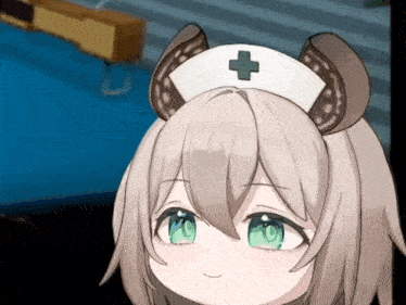 a cartoon girl wearing a nurse 's hat with a cross on it