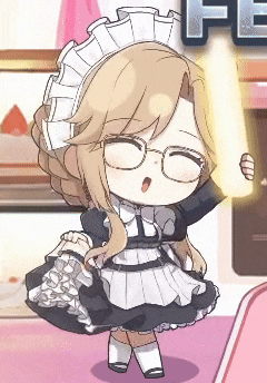 a cartoon girl in a maid outfit is holding a light up object