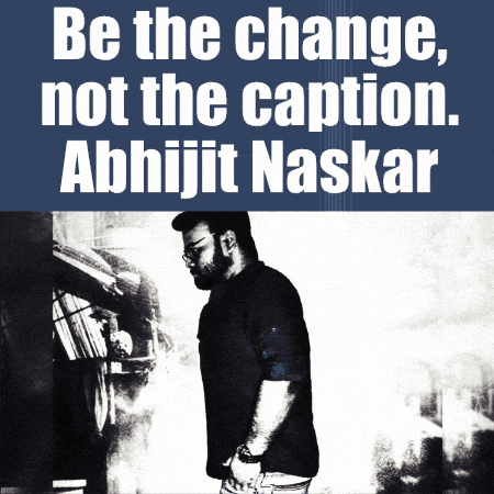 a man stands in front of a sign that says " be the change not the caption "