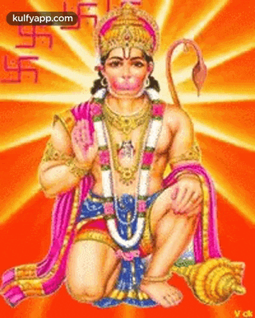 a painting of a hindu deity sitting on a throne