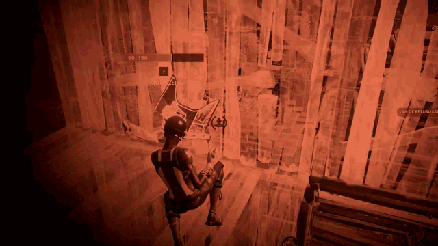 a person in a video game with a score of 90-150 on the screen