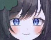 a close up of a girl 's face with blue eyes and a smile .