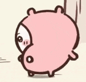 a cartoon drawing of a pink pig standing next to a cartoon character .