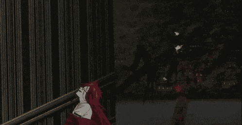 a man in a red coat is holding a chainsaw and a flame is coming out of it