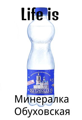 a bottle of water with a blue label that says life is on it