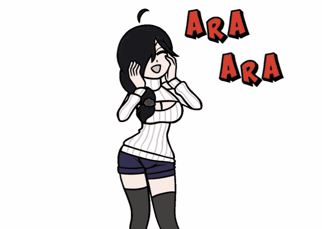 a cartoon of a girl with the words ara ara behind her