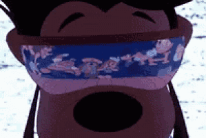 a close up of a cartoon character 's face wearing sunglasses
