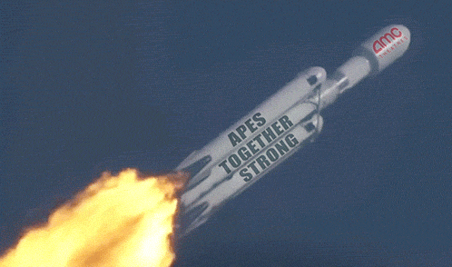 a rocket that says " apes together strong " on it
