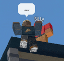 a video game character named silly is standing on top of a building