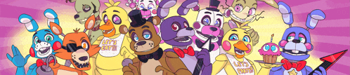 a group of five nights at freddy 's characters are standing together
