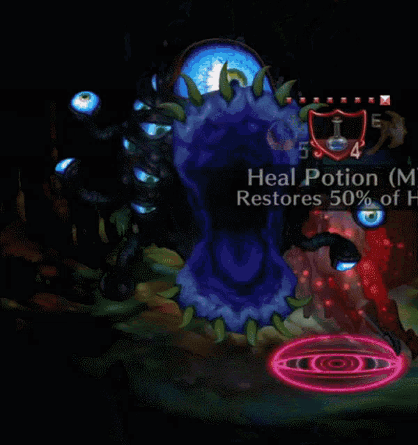 a screenshot of a video game that says heal potion