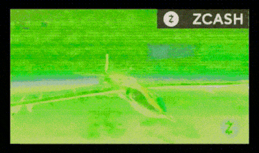 a green screen with a zcash logo in the corner