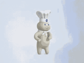 a pillsbury dough boy wearing a chef 's hat is dancing