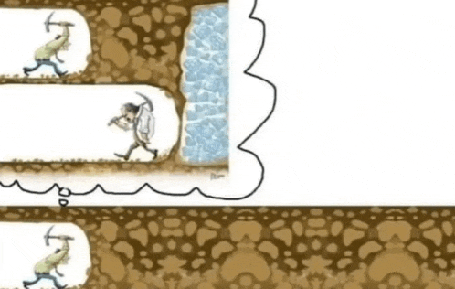 a cartoon of a man walking through a tunnel with a hammer