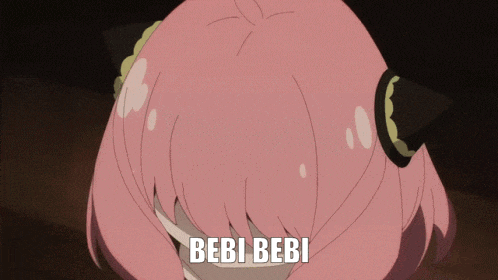 a girl with pink hair has a star in her eyes and the words " bebi bebi " next to her
