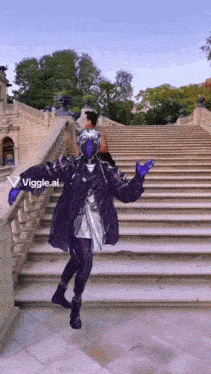 a person standing on a set of stairs with the letters viggle.ai on the bottom right