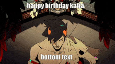 a cartoon of a man with the words happy birthday katia bottom text at the bottom