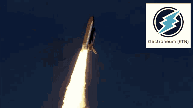 a picture of a rocket being launched with a logo for electroneum