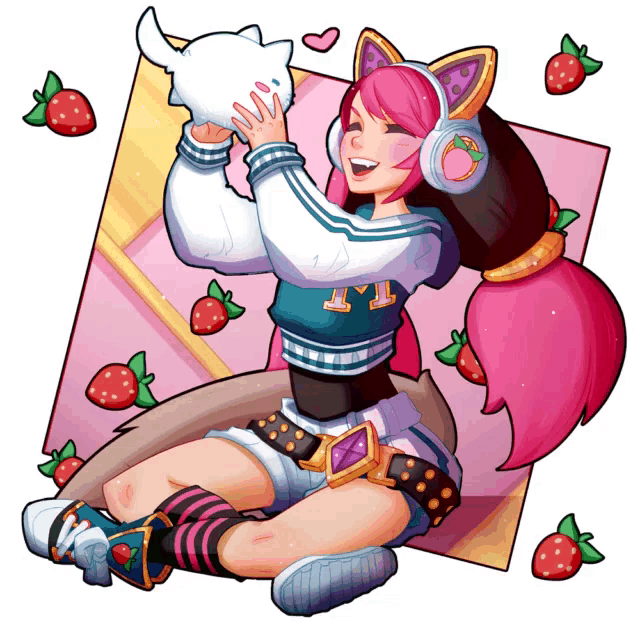 a drawing of a girl with a cat ear and the letter l on her shirt