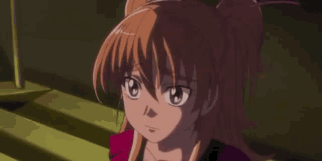 a close up of a anime girl with long hair and a cat ears .