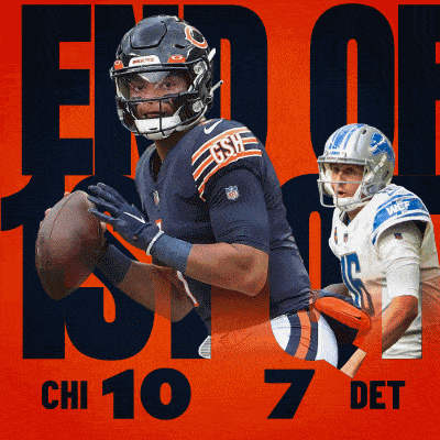 a bears football player is holding a football next to a detroit lions football player