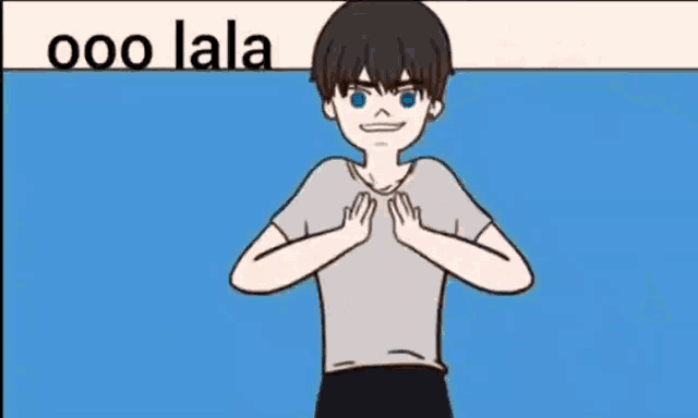 a cartoon of a shirtless man with the words ooo lala written above him