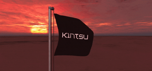 a black flag that says ' kintsu ' on it