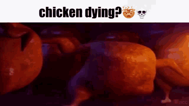 a chicken is dying in a cartoon with a skull emoji .